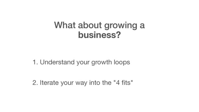 What about growing a
business?
1. Understand your growth loops

2. Iterate your way into the "4 fits"
