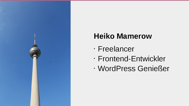 Heiko Mamerow
•
Freelancer
•
Frontend-Entwickler
•
WordPress Genießer
