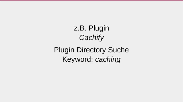 z.B. Plugin
Cachify
Plugin Directory Suche
Keyword: caching
