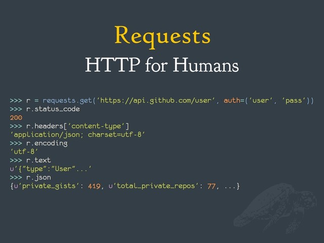 Requests
HTTP for Humans
