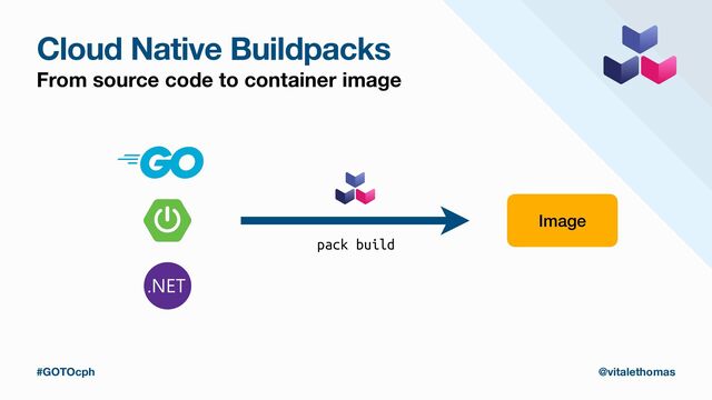 Image
pack build
Cloud Native Buildpacks
From source code to container image
#GOTOcph @vitalethomas

