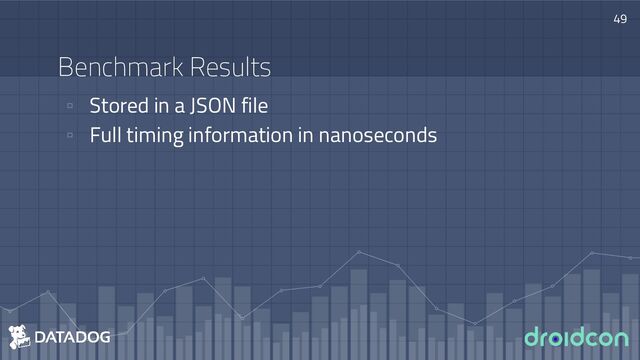 ▫ Stored in a JSON file
▫ Full timing information in nanoseconds
49
Benchmark Results
