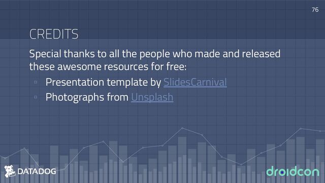 CREDITS
Special thanks to all the people who made and released
these awesome resources for free:
▫ Presentation template by SlidesCarnival
▫ Photographs from Unsplash
76
