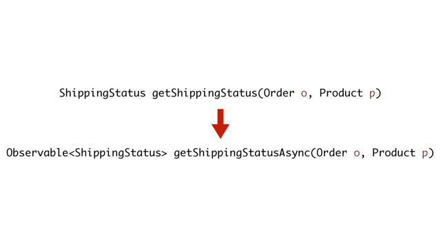 Observable getShippingStatusAsync(Order o, Product p)
ShippingStatus getShippingStatus(Order o, Product p)
