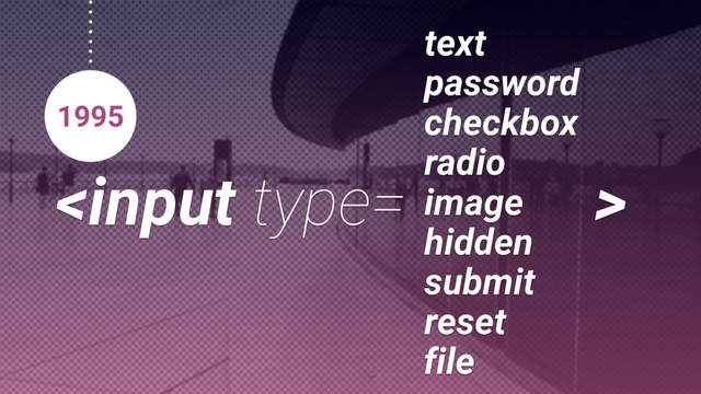 
1995 checkbox
text
password
radio
image
hidden
submit
reset
file
