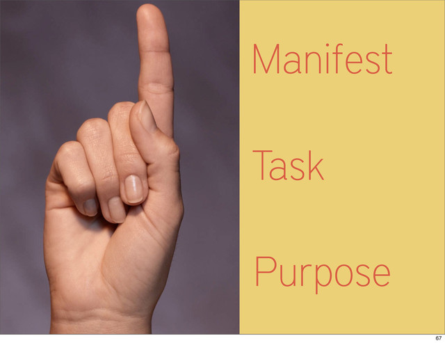Manifest
Task
Purpose
67
