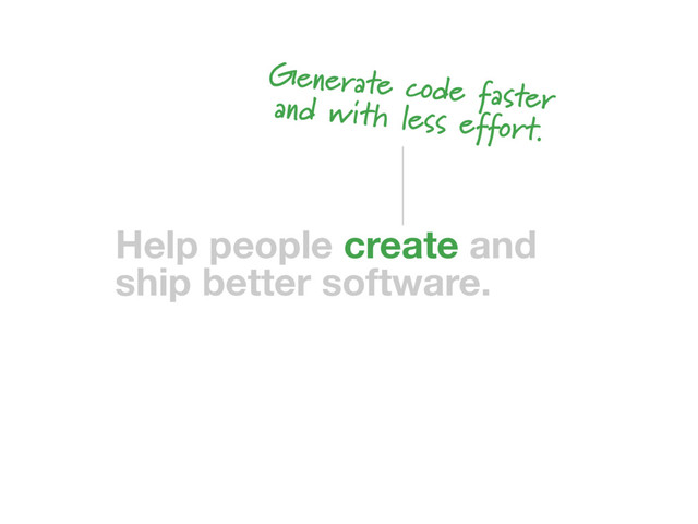 Help people create and
ship better software.
Generate code faster
and with less effort.

