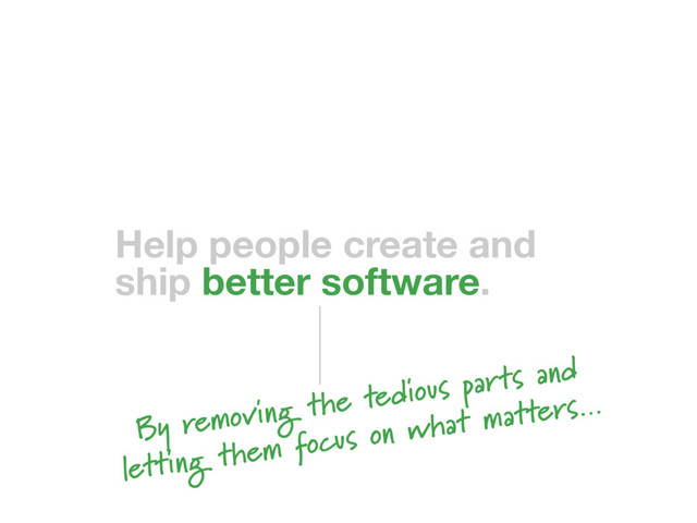 Help people create and
ship better software.
By removing the tedious parts and
letting them focus on what matters…
