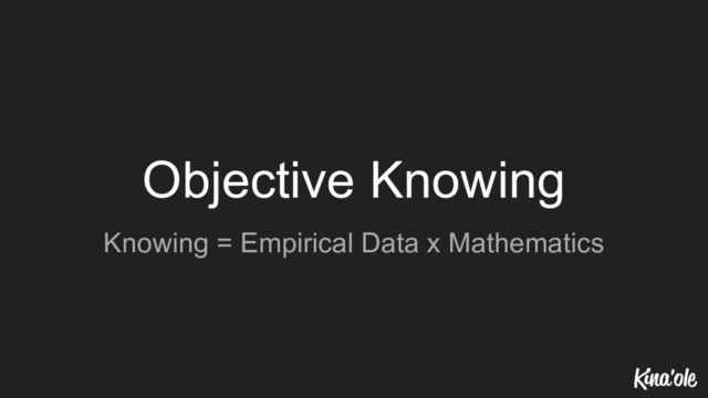Objective Knowing
Knowing = Empirical Data x Mathematics

