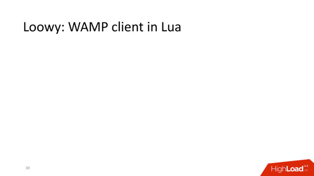 Loowy: WAMP client in Lua
30
