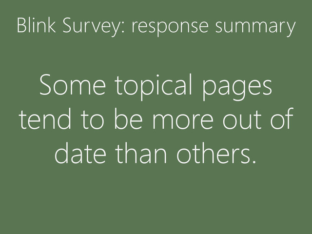Blink Survey: response summary
Some topical pages
tend to be more out of
date than others.
