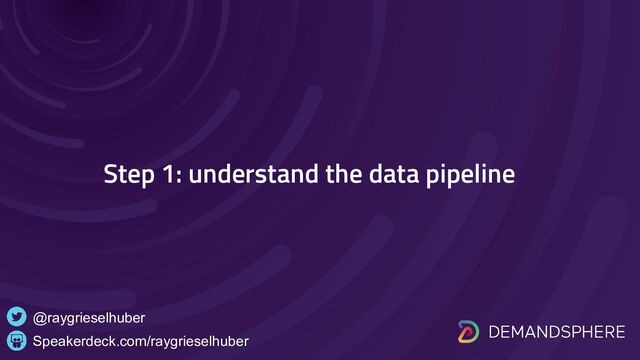 Speakerdeck.com/raygrieselhuber
@raygrieselhuber
Step 1: understand the data pipeline
