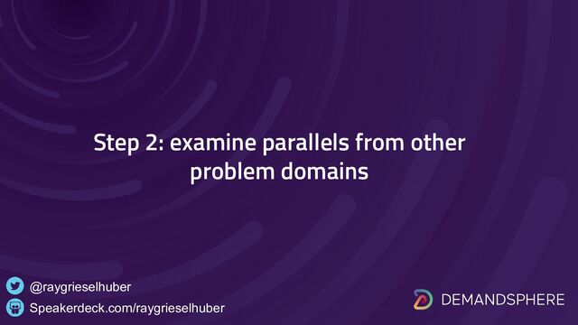 Speakerdeck.com/raygrieselhuber
@raygrieselhuber
Step 2: examine parallels from other
problem domains

