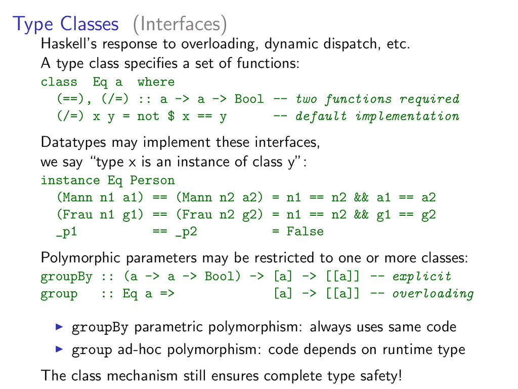 Overloading and type classes in Haskell