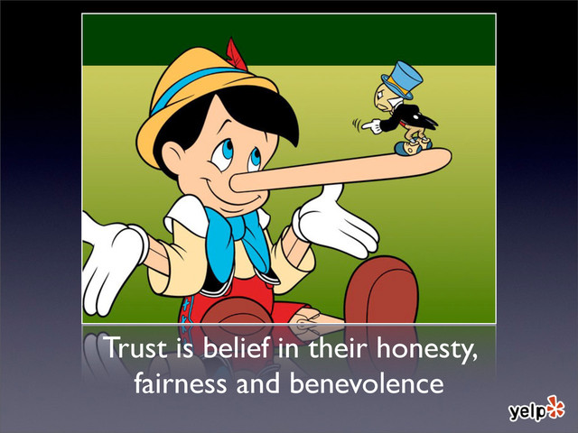 Trust is belief in their honesty,
fairness and benevolence
