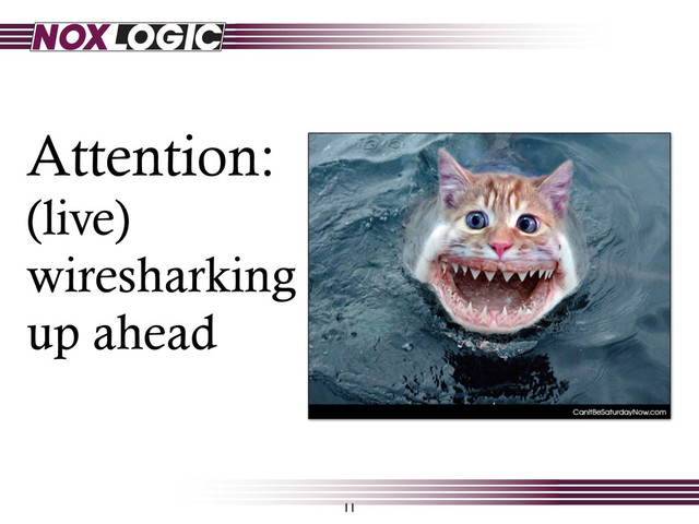 Attention:
(live)
wiresharking
up ahead
11
