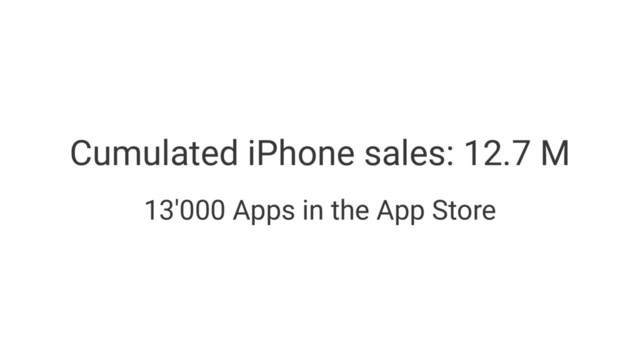 Cumulated iPhone sales: 12.7 M
13'000 Apps in the App Store
