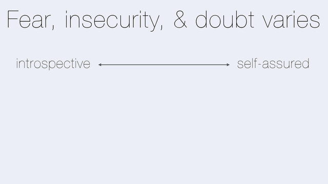 Fear, insecurity, & doubt varies
introspective self-assured
