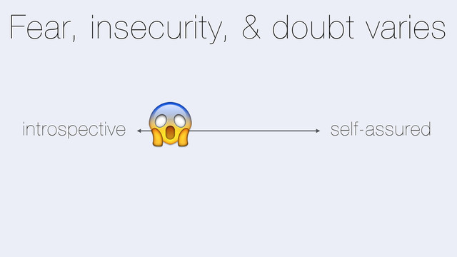 Fear, insecurity, & doubt varies
introspective self-assured
6
