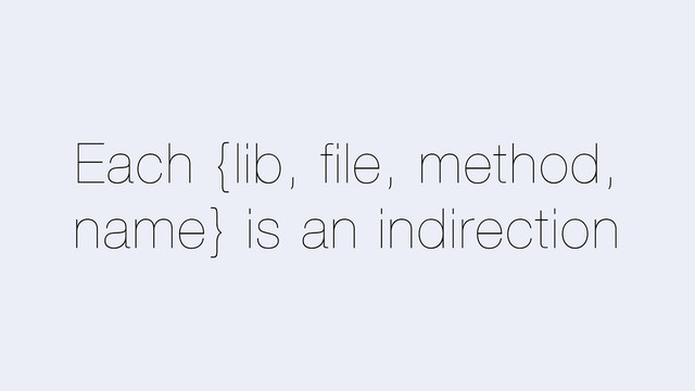 Each {lib, file, method,
name} is an indirection
