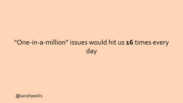 @sarahjwells
“One-in-a-million” issues would hit us 16 times every
day
