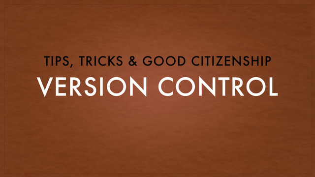 VERSION CONTROL
TIPS, TRICKS & GOOD CITIZENSHIP
