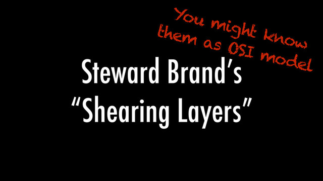 Steward Brand’s
“Shearing Layers”
You might know
them as OSI model
