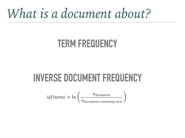 TERM FREQUENCY
INVERSE DOCUMENT FREQUENCY
What is a document about?
