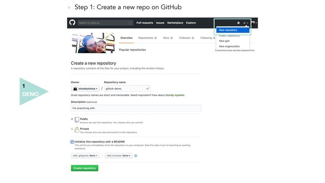 DEMO
1
‣ Step 1: Create a new repo on GitHub
