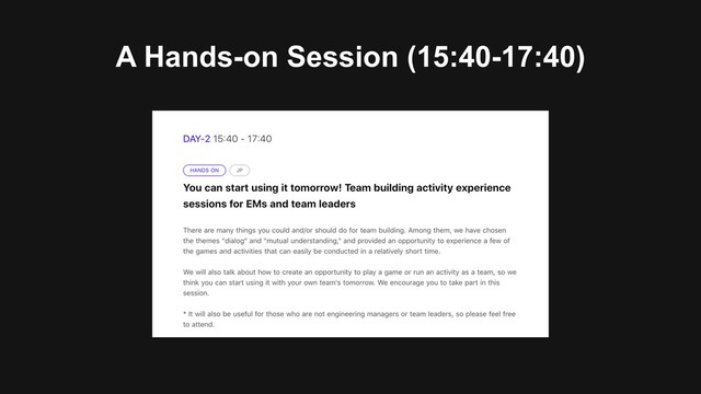 A Hands-on Session (15:40-17:40)
