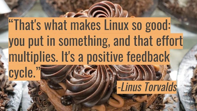 “That's what makes Linux so good:
you put in something, and that effort
multiplies. It's a positive feedback
cycle.”
-Linus Torvalds
