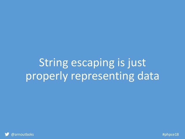 @arnoutboks #phpce18
String escaping is just
properly representing data
