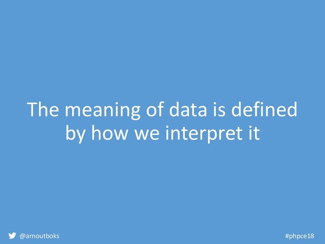 @arnoutboks #phpce18
The meaning of data is defined
by how we interpret it
