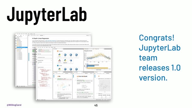 @WillingCarol
JupyterLab
45
Congrats!
JupyterLab
team
releases 1.0
version.
