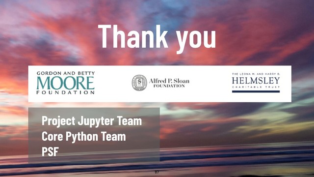 @WillingCarol 87
Thank you
Project Jupyter Team
Core Python Team
PSF
