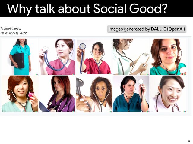 Why talk about Social Good?
4
Images generated by DALL-E (OpenAI)
