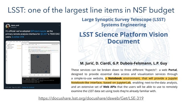 LSST: one of the largest line items in NSF budget
https://docushare.lsst.org/docushare/dsweb/Get/LSE-319
