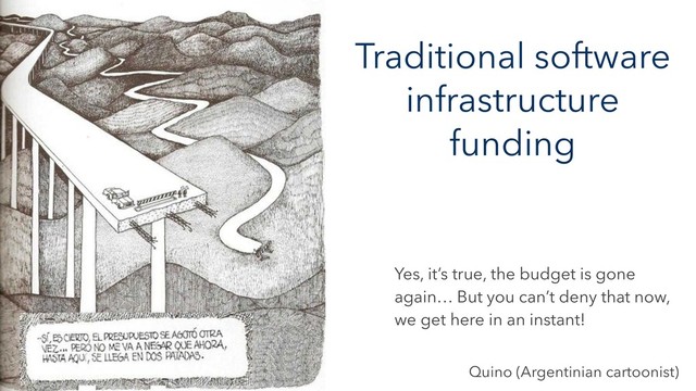 Traditional software
infrastructure
funding
Yes, it’s true, the budget is gone
again… But you can’t deny that now,
we get here in an instant!
Quino (Argentinian cartoonist)
