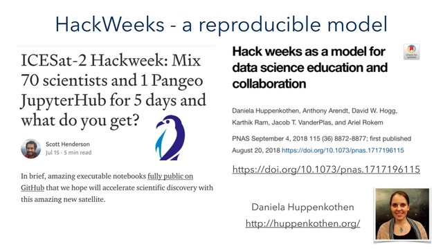 HackWeeks - a reproducible model
https://doi.org/10.1073/pnas.1717196115
Daniela Huppenkothen
http://huppenkothen.org/
