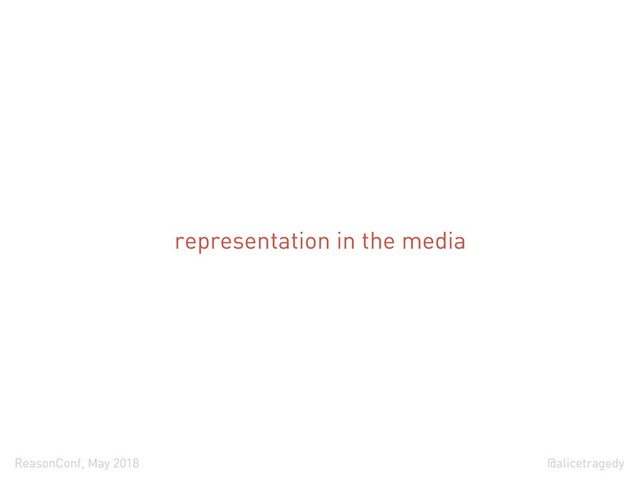 @alicetragedy
ReasonConf, May 2018
representation in the media
