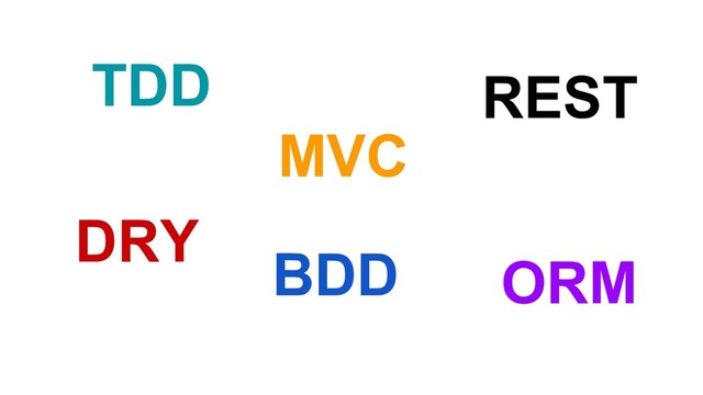 TDD
MVC
DRY
REST
BDD ORM

