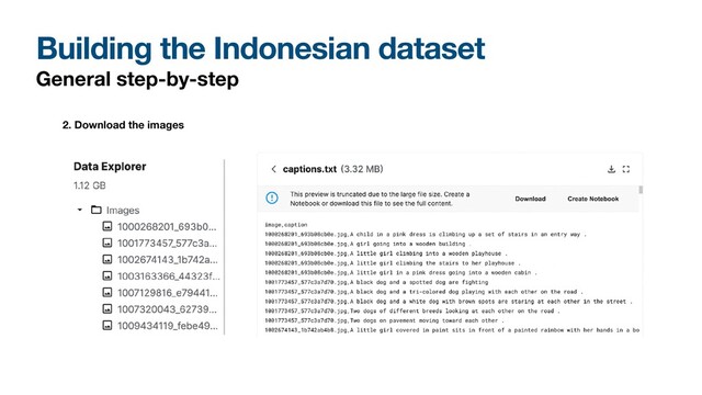 Building the Indonesian dataset
General step-by-step
2. Download the images
