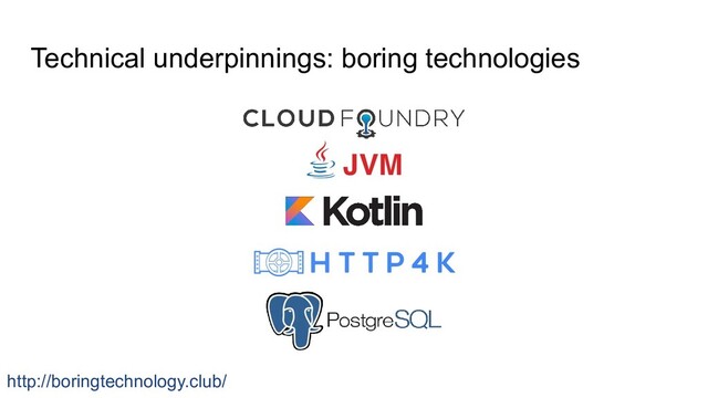 Technical underpinnings: boring technologies
http://boringtechnology.club/
