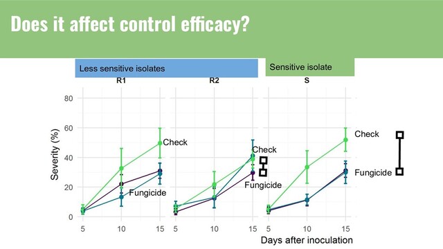 Check
Check
Check
Fungicide
Fungicide
Fungicide
Less sensitive isolates Sensitive isolate
Does it affect control efficacy?
