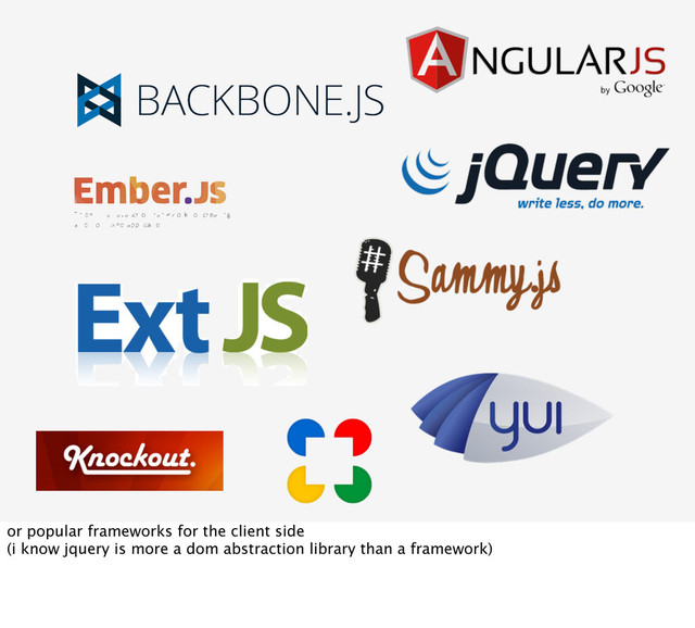 or popular frameworks for the client side
(i know jquery is more a dom abstraction library than a framework)
