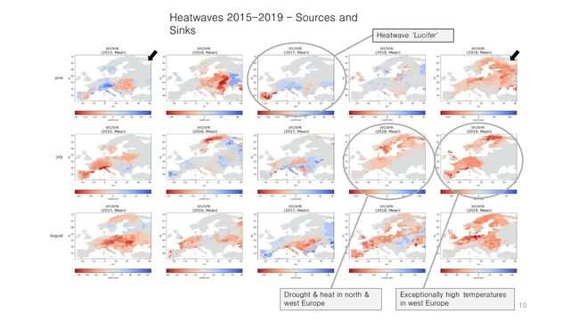 10
Heatwaves 2015-2019 – Sources and
Sinks
Exceptionally high temperatures
in west Europe
Drought & heat in north &
west Europe
Heatwave 'Lucifer'
