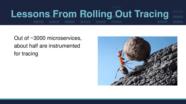 Lessons From Rolling Out Tracing
Out of ~3000 microservices,
about half are instrumented
for tracing

