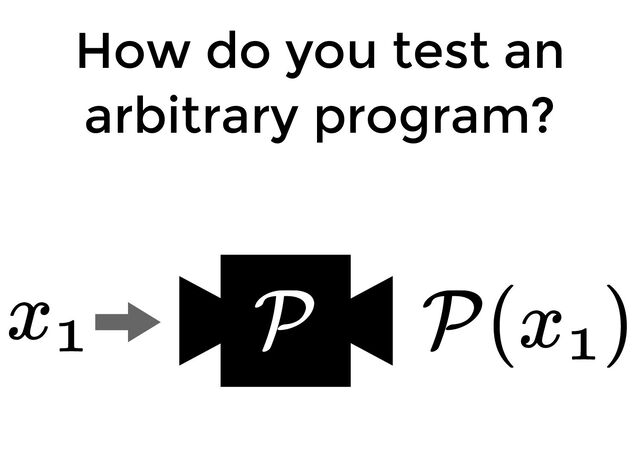 How do you test an
arbitrary program?
P
x1 P(x )
1
