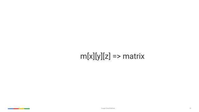 Google Cloud Platform 11
m[x][y][z] => matrix
