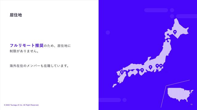 © 2022 Tsunagu.AI Inc. All Right Reserved. 13
ډॅ஍
ϑϧϦϞʔτਪ঑ͷͨΊɺډॅ஍ʹ
 
੍ݶ͕͋Γ·ͤΜɻ
ւ֎ࡏॅͷϝϯόʔ΋ࡏ੶͍ͯ͠·͢ɻ
